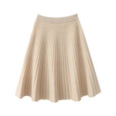 2024秋冬新款女士羊毛抽条小伞裙针织超短裙A字半裙RT1186，女装半身裙，绒汀羊绒