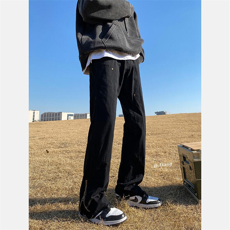 高街牛仔裤黑白色拉链款微喇叭裤715-6-BX08P65（控88）,男装牛仔裤,星座715-6
