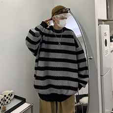 条纹毛衣男秋冬慵懒日系宽松外套复古潮牌长袖针织衫MY07128-P48，男装针织衫/毛衣，星座308B-1