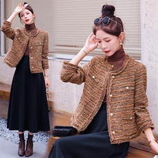 【bao款现货】2024新款春季加厚粗花呢小香南瓜色外套含30毛，女装毛呢外套，雅静靓衣