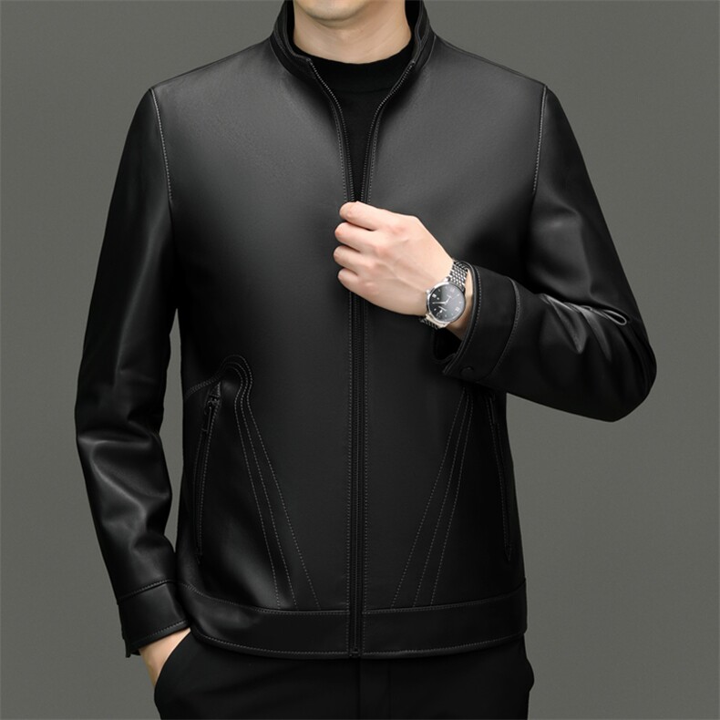海宁真皮皮衣男士新款商务休闲绵羊皮夹克外套纯色简约机车皮衣，男装夹克，电商B360A（原721A）