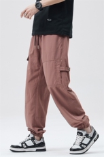 多巴胺砂红色工装休闲裤男2025春夏松紧腰抽绳束脚裤DY5021-P75，男装休闲裤，电商A178-1