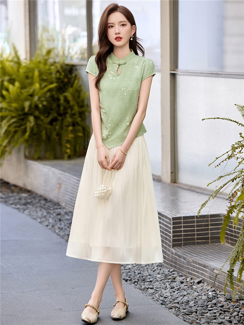 2026夏季高级感设计新中式风盘扣上衣高腰半身裙两件套,女装连衣裙,鑫鑫美