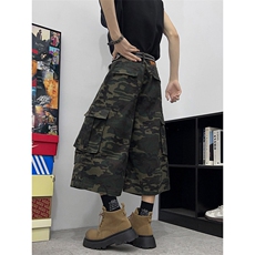 美式水洗多口袋迷彩牛仔七分裤男女夏季潮牌痞帅宽松短裤D021-P48，男装牛仔裤，星座308B-2
