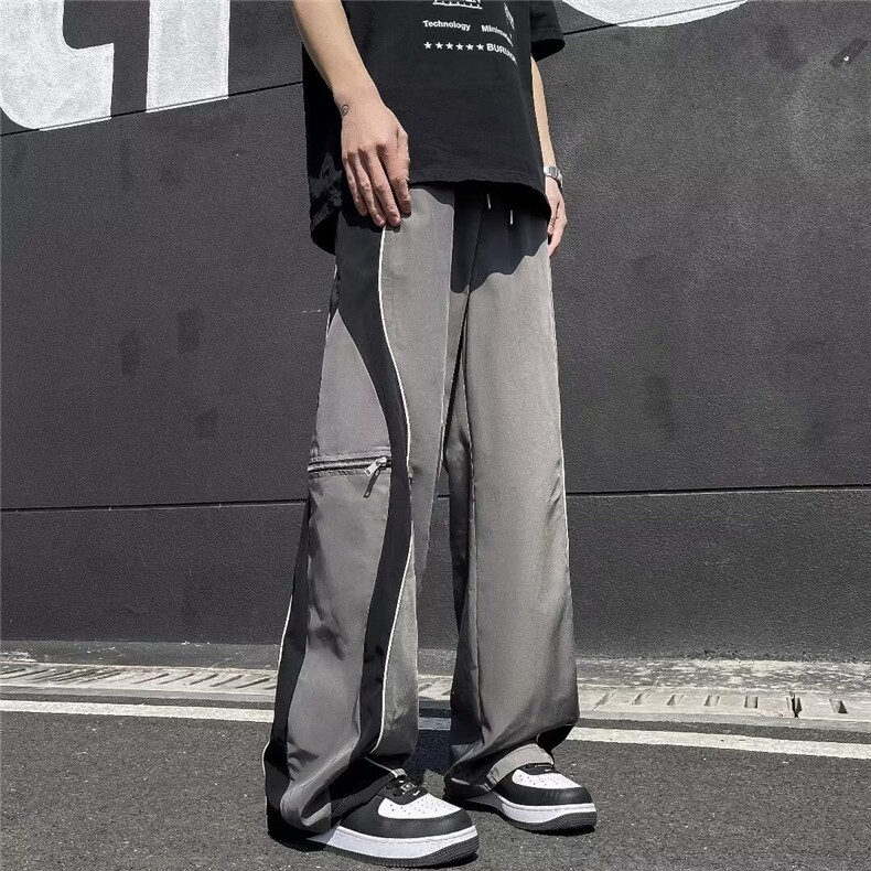休闲阔腿裤男韩版潮流高街帅拼色拉链2024春夏季ins长裤K5097-P45,男装休闲裤,星座412-2