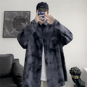 薄款威夷衬衣男春潮流宽松上衣服设计感扎染长袖花衬衫外套寸衫图片