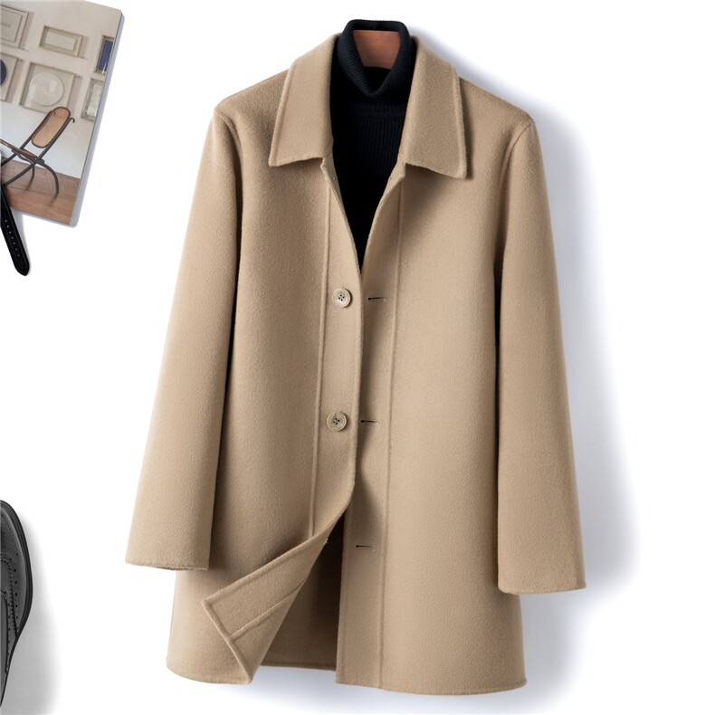 2025年秋季新款系扣纯色简约针织羊毛大衣外套时尚休闲通勤百搭，男装毛呢大衣，诗洋大衣