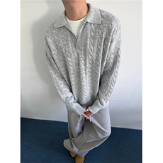 麻花假两件针织毛衣男冬季潮慵懒风纯色套头打底加厚外套SWB102，男装T恤，星座516A