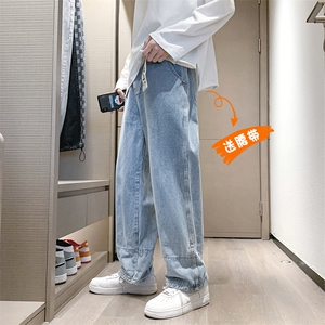 秋季新款男士牛仔裤宽松港风阔腿裤拼接潮流百搭痞帅男生2168-P42图片