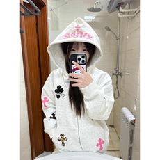 KY3200-P67KESOAK美式十字刺绣连帽开衫外套秋冬新款拉链男女，女装短外套，电商B323A