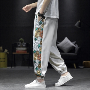 风冰丝潮刺绣男休闲裤宽松束脚运动裤休闲长裤019-p70图片