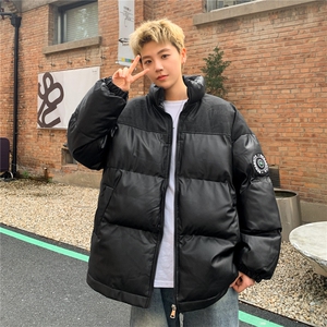 PU皮棉服冬季宽松港风棉衣立领冬装棉袄PM01-P115限158抖音控178图片