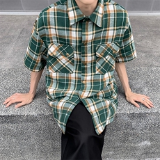 高品质夏男短袖衬衫条纹格子工装大口袋按扣衬衣CS008P38，男装衬衫，星座1013-1
