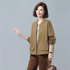 时尚女装纯棉短款加厚风衣外套宽松显瘦百搭休闲上衣，女装风衣，秋牧寒烟