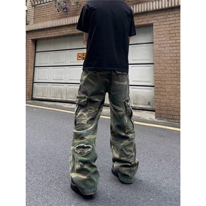美式hiphop迷彩裤男高街潮牌痞帅宽松微喇休闲工装裤 KX421图片