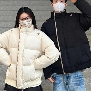 高品质手塞棉 贝壳刺绣潮牌纯色棉服大码冬季立领面包服图片