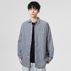 25年春季条纹长袖衬衫得物二开衬衣宽松现货DS-C323-1-2301-T批35，男装衬衫，电商C323-1