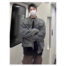 美式复古设计感浮雕机车盔甲牛仔外套男秋季宽松立领夹克J8865，男装工装外套，星座1116A（原606A-3）