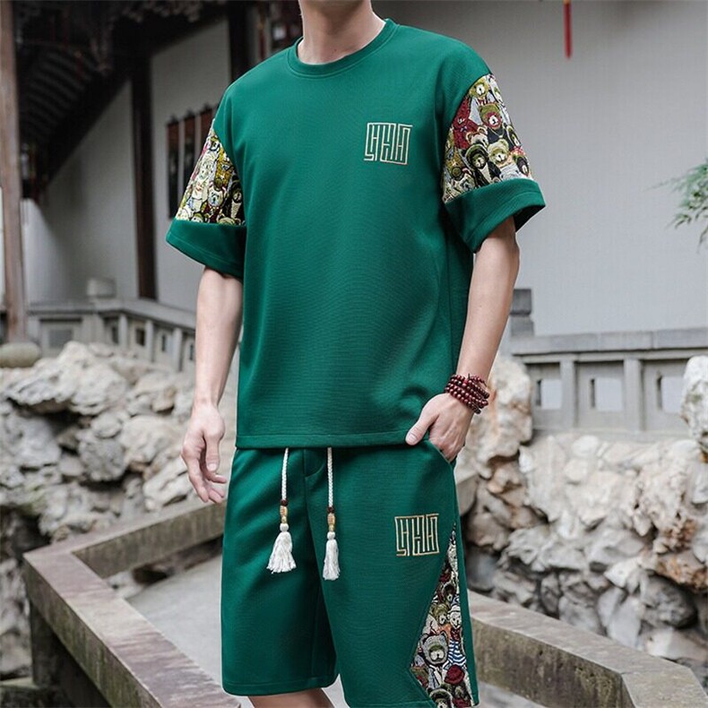 刺绣风T恤套装男薄款短裤休闲运动套装夏季,男装休闲套装,星座218-1（原230）