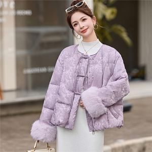 时尚立领羽绒服女2025冬季新款新中式宽松洋气短款90白鸭绒外套图片