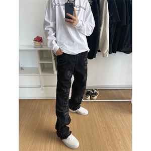 B221 美式ins高街小众假破洞修身微喇牛仔裤 LK22065-P65 控88图片