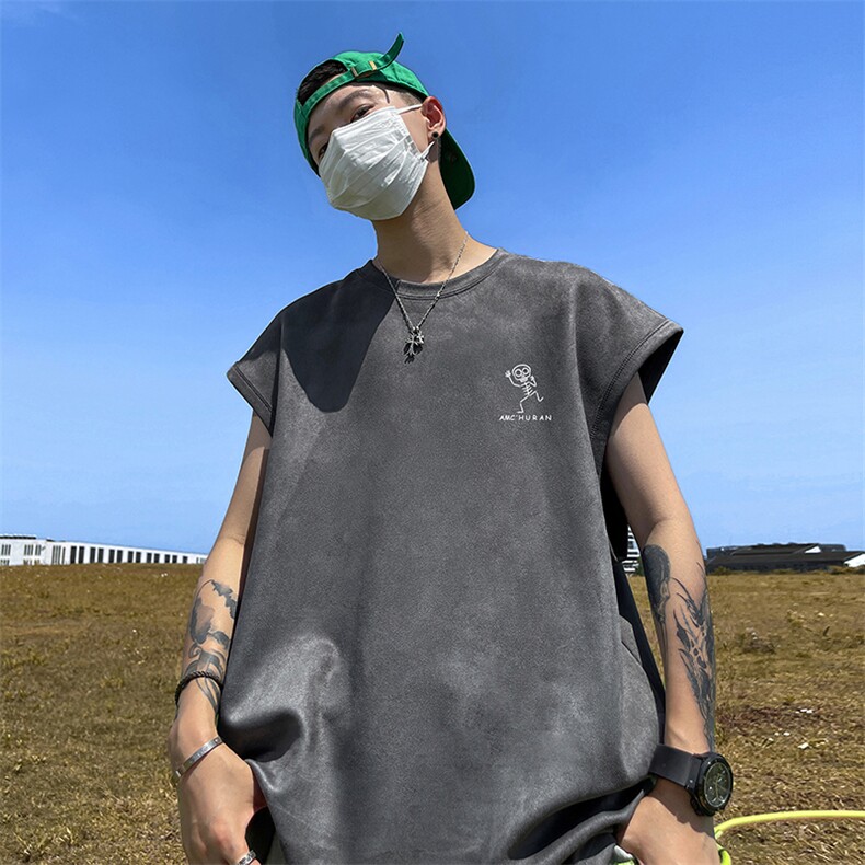 量大优供视频得物直播品220克夏季麂皮绒背心无袖T恤BJ205,男装T恤,电商A486