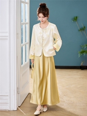 新中式G风套装女2026春新款优雅时尚复古盘扣刺绣文艺范两件套裙，女装套装/套裙，火爆靓佳人