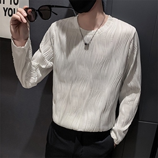 黑色2023秋装精神小伙修身男士长袖T恤潮款长tee男T2201-P45控68，男装T恤，电商A108