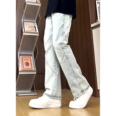 美式街头做旧抽绳松紧腰牛仔裤男女潮牌宽松直筒裤子K505批60控78，男装牛仔裤，星座218-5