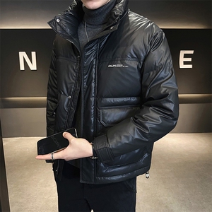 皮羽绒服男2025新款加厚外套潮牌立领上衣A313-6302-P165,灰色工装长裙搭配什么上衣图片