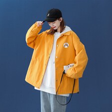 中性22秋季简约风趣味印花翻领夹克纽扣外套JK310P45控58，男装夹克，A247A