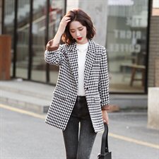 千鸟格毛呢外套女中长款欧洲站2021秋冬新款欧货加厚气质呢子大衣，女装毛呢外套，辉之琳