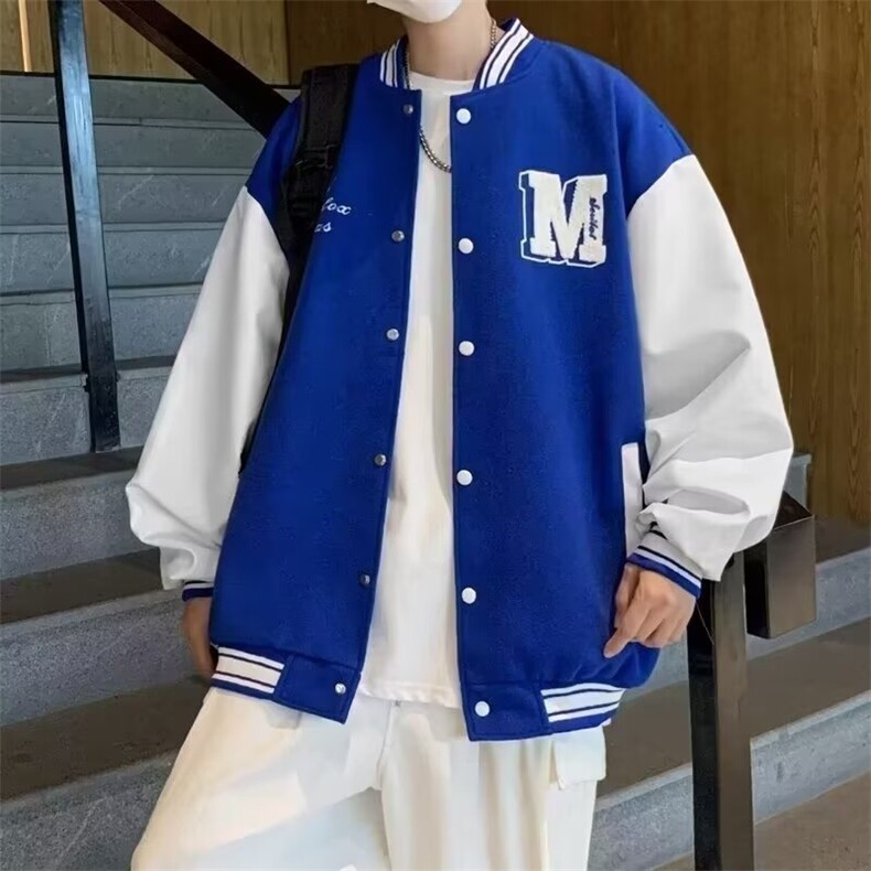 春秋季新款男士棒球服拼皮时尚夹克百搭情侣款美式外套504/P54图片