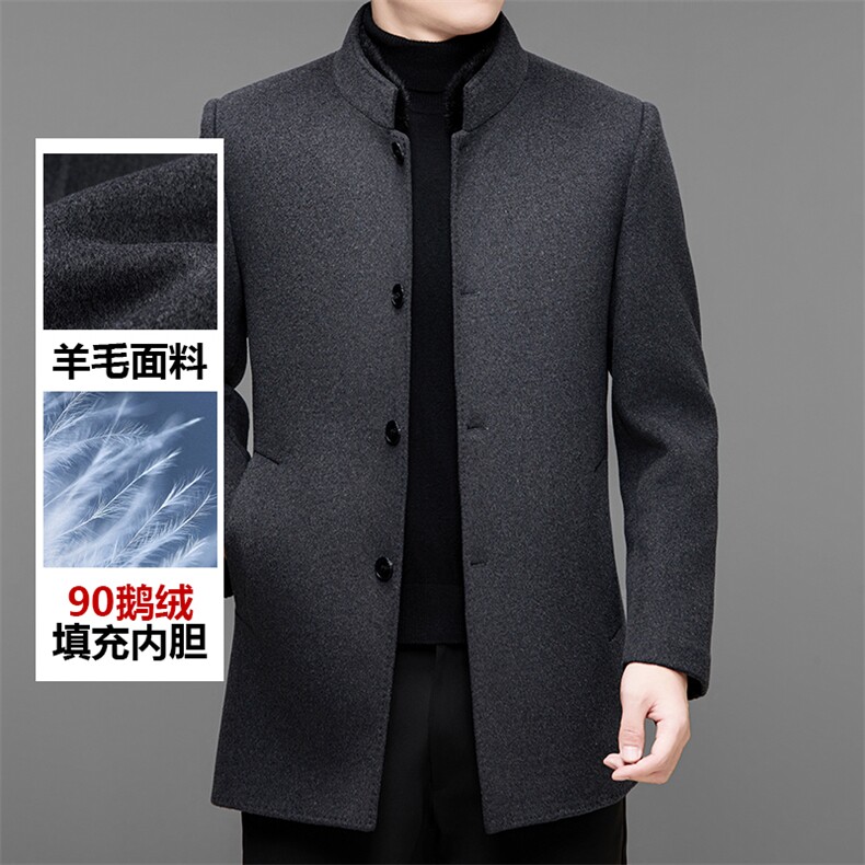高端羊毛双面呢水貂毛领夹克外套男中老年90白鹅绒内胆羽绒服大衣,男装夹克,钱塘723