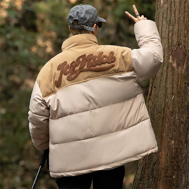立领棉服字母冬季棉袄冬季灯芯绒棉衣男加厚拼接A266-WMY8623-P75图片