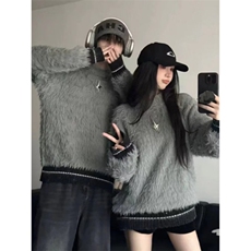 新款日系慵懒撞色水貂绒套头毛衣女秋季新款韩版宽松加厚针织衫，男装针织衫/毛衣，星座506A