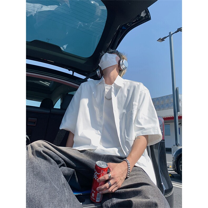 轻奢港风男版纯色轻薄短袖衬衫男女夏季宽松大码DC2248-特价P35图片