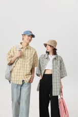 短袖衬衫复古潮流宽松休闲夏威夷风格子衬衣外套A436-7206-P50，男装衬衫，电商A436