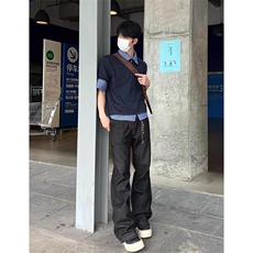 得物抖音高品质二开夏季美式潮牌高街假两件格子衬衣翻领短袖T恤，男装T恤，电商A486