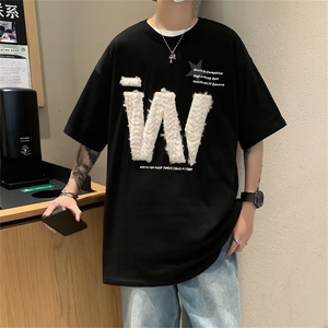 夏季复古毛绒植绒短袖T恤男女情侣潮牌宽松休闲百搭体恤ET019-P33图片
