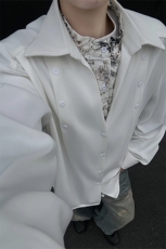 潮流男士花卉印花领翻领假两件休闲长袖衬衫上衣男潮特P52，男装衬衫，电商B319