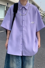 XZ213-CS091-P35控48港风大码华夫格纯色vibe简约翻领短袖衬衣，男装T恤，星座213