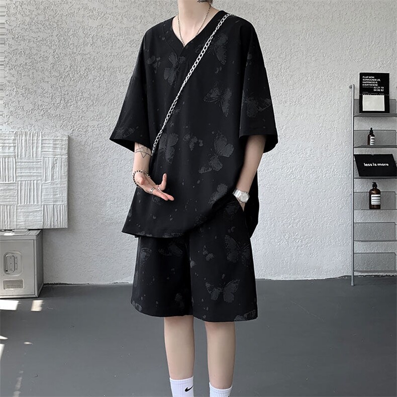 TZ786-特批55控98夏季新款扎染冰丝速干大码短袖短裤T恤套装,男装牛仔裤,电商A059