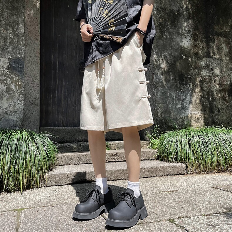 新中式盘扣休闲短裤男夏季薄款冰丝外穿风大码宽松男装五分裤子,男装牛仔裤,星座505-2（原电商A260-1)