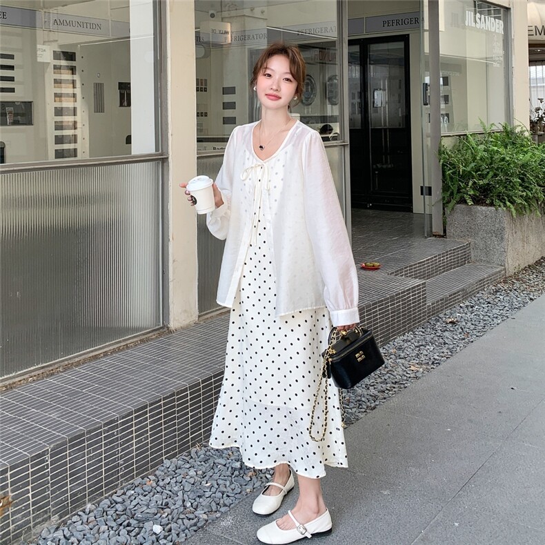 【新款】波点吊带裙+防晒衬衫两件套装T55-P140K208,女装套装/套裙,2C272