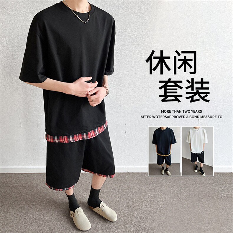 短袖短裤套装男士夏季薄款透气潮流时尚t恤夏装一套休闲运动衣服,男装休闲套装,星座1206（原A206）