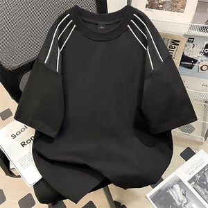 300克得物重磅100纯棉宽松条纹结构感光板短袖T恤男 RH5024-特P32图片