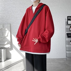 8XL-M叠穿假两件卫衣重磅连帽V领拼接套头衫宽松大码外套WY006P65，女装短外套，电商B312