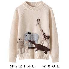 儿童男女通用长袖动物园，童装儿童羊毛衫，牧戎奢羊绒