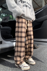 8XL-M特大码加厚毛呢料格子休闲裤宽松直筒长裤子男裤毛呢裤K946，男装休闲裤，电商D206-1